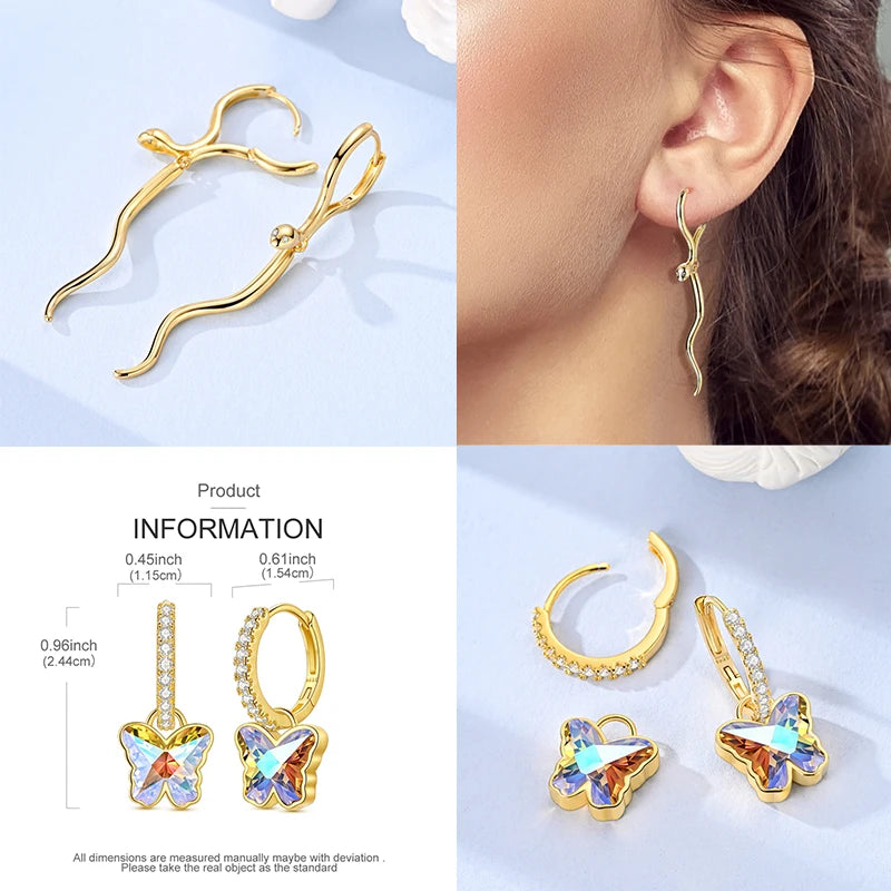 925 Sterling Silver Plated Gold Drop Earrings Star Sun Moon Earrings Removable Circle Heart Earrings For Women Hoop Earrings