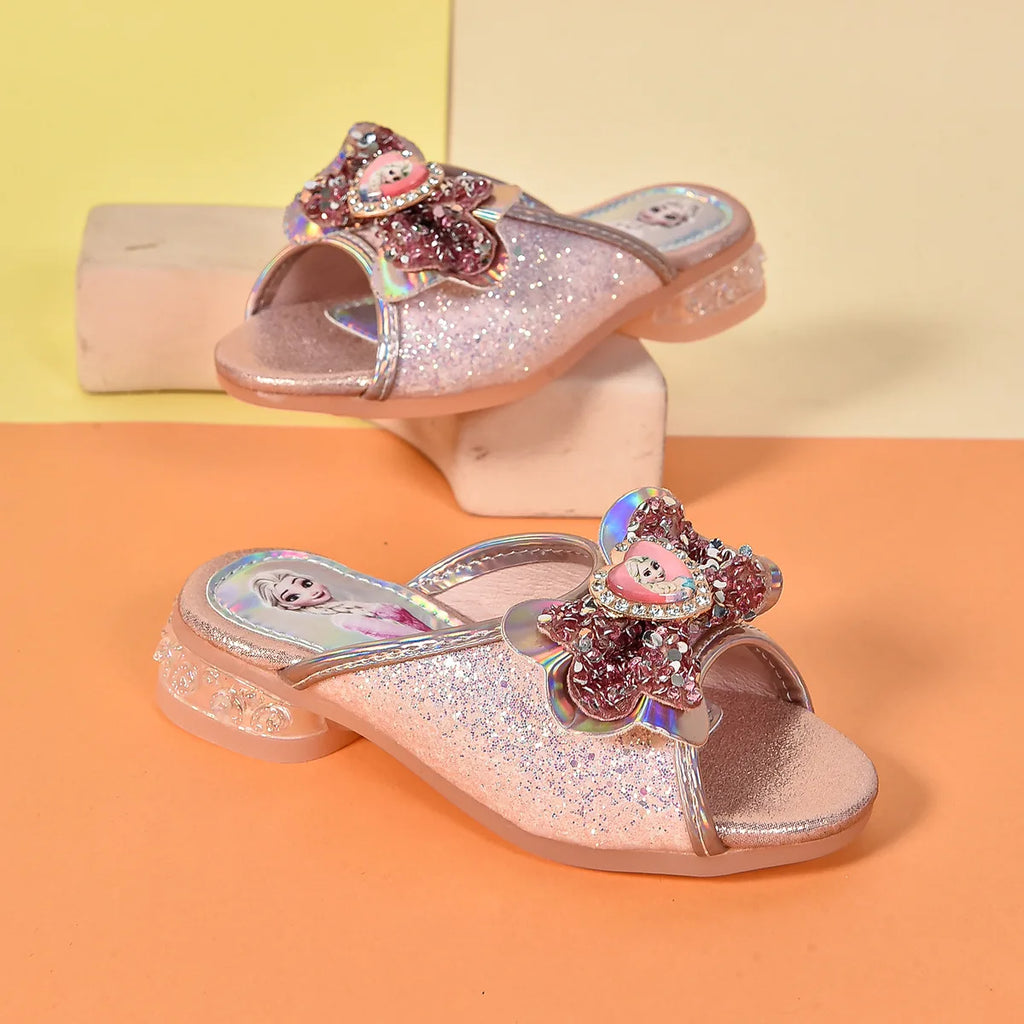 Disney Kids Princess Shoes Frozen Elsa Bowknot Low Heel Slippers Casual Baby Girls Party Wedding Leather Blue Shoes Size 27-36