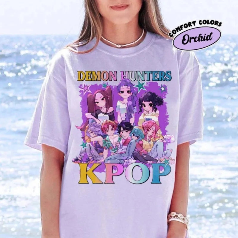 2025-26 New Kpop Demon Hunters Saja Boys T-shirt Harajuku Women Girl Huntrix O-neck Summer Shirt Gift for Fans