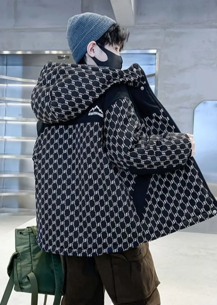 2025 New Boys' Thickened Winter Coat with Hood, Fleece-Lined Parka Jacket for Toddler Boys, Stylish & Warm Winter Wear