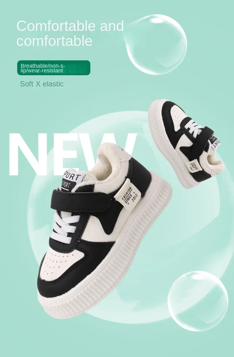 Children's Sneakers Autumn Winter Boys Sport Shoes Girls Comfy Thicken Warm Velet Lined Casual Shoes Toddler Non-slip Footwear