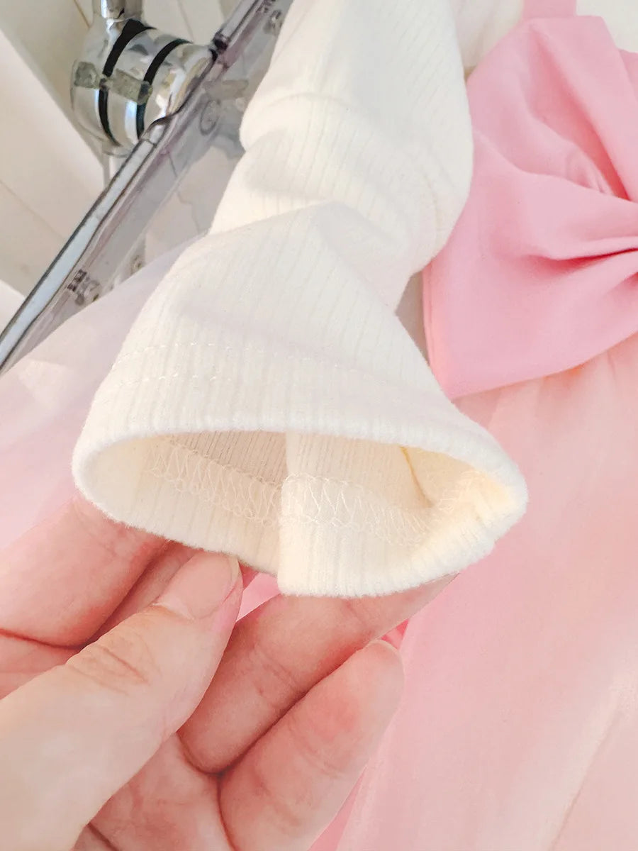 Spring And Autumn New Sweet Bow Baby Girl Dress, Colorful Gradient Skirt, Children'S Long Sleeve Clothes (9 Months -3 Years Old)