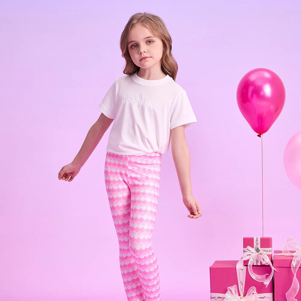 VIKITA Girls Leggings for Kids Striped Print Casual Daily Pencil Pants Toddlers Skinny Pink Trousers Children Clothes 3-12 Years