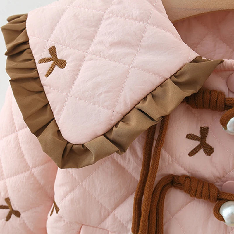 Winter New Sweet Bow Baby Girl Coat, Princess Style Thick And Warm Children'S Clothing Suitable For Babies Aged 1-4 Years