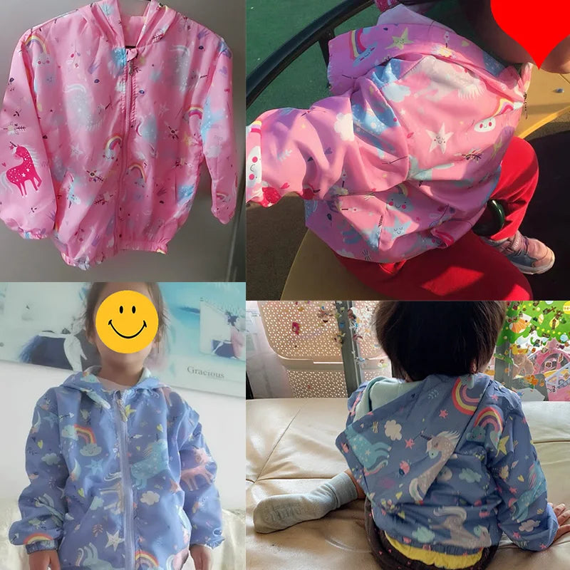 Fashion Kawaii Children's Jackets for Boys Girls Pink Blue Autumn Clothes 1 to 2 3 4 5 6 7 8 9 Years 2024 Kids Hoodie Waterproof