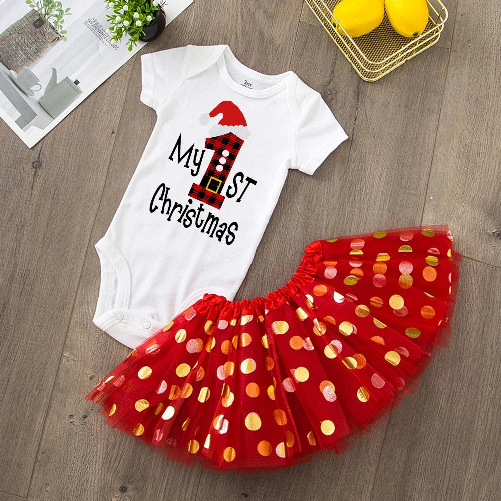 My First Christmas Newborn Girl Red Romper Jumpsuit Baby Girl Casual Short Sleeve Toddler Cake Dresses Christmas Best Gifts