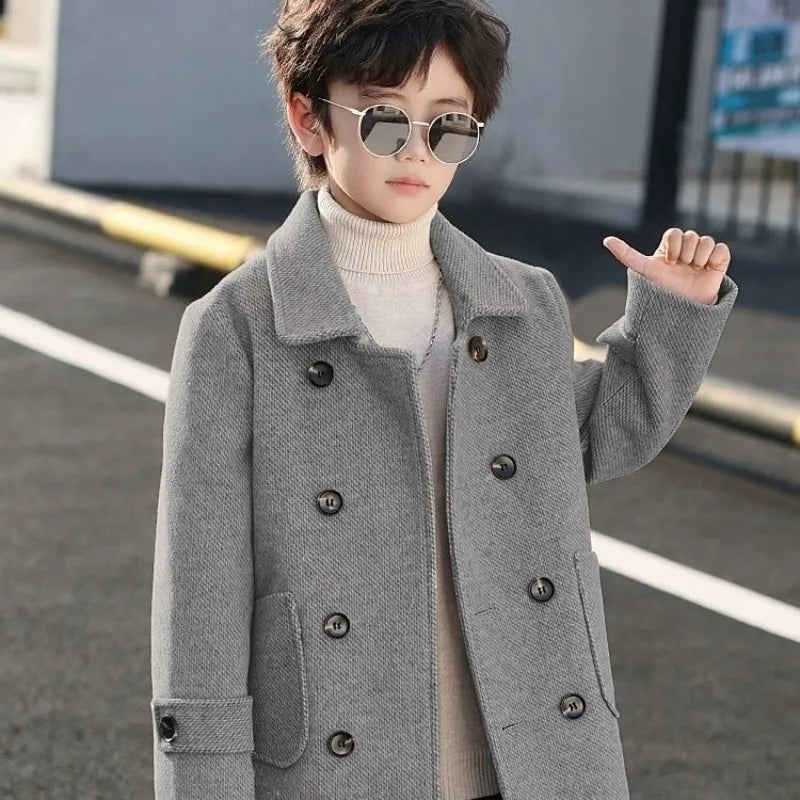 2025 Autumn Winter Kids Korean Style Plus Size Warm Thickened Wool Coat Windbreaker Stylish Outdoor Jacket