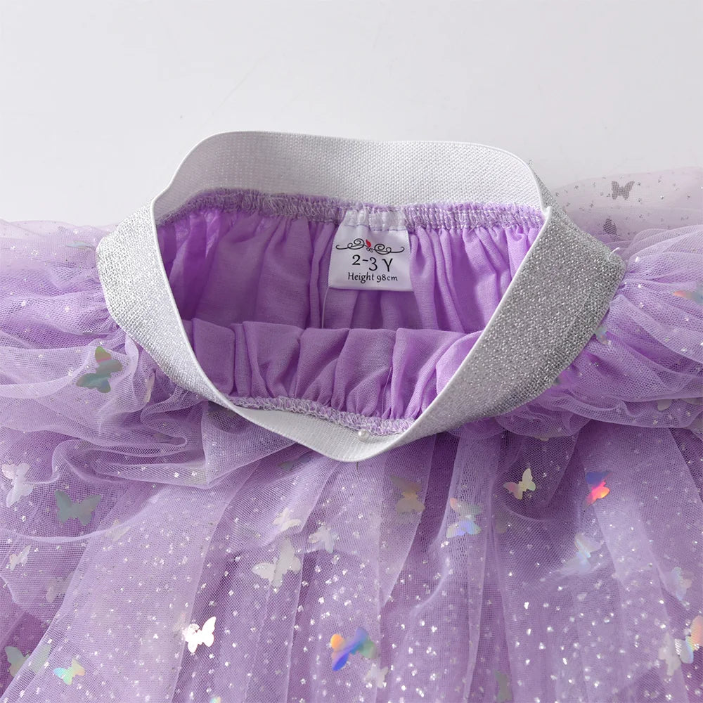 VIKITA Girls Butterfly Sequins Appliqued Skirts Kids Purple Irregular Performance Prom Gown Party Princess Cute Cake Mini Skirts