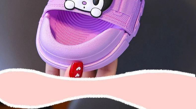 Sandals Girls Anime Kuromi Open Peep Toe Shoes Girly Summer Cute Cartoon Babys Purple Pink Slipper Kid Size 21-36