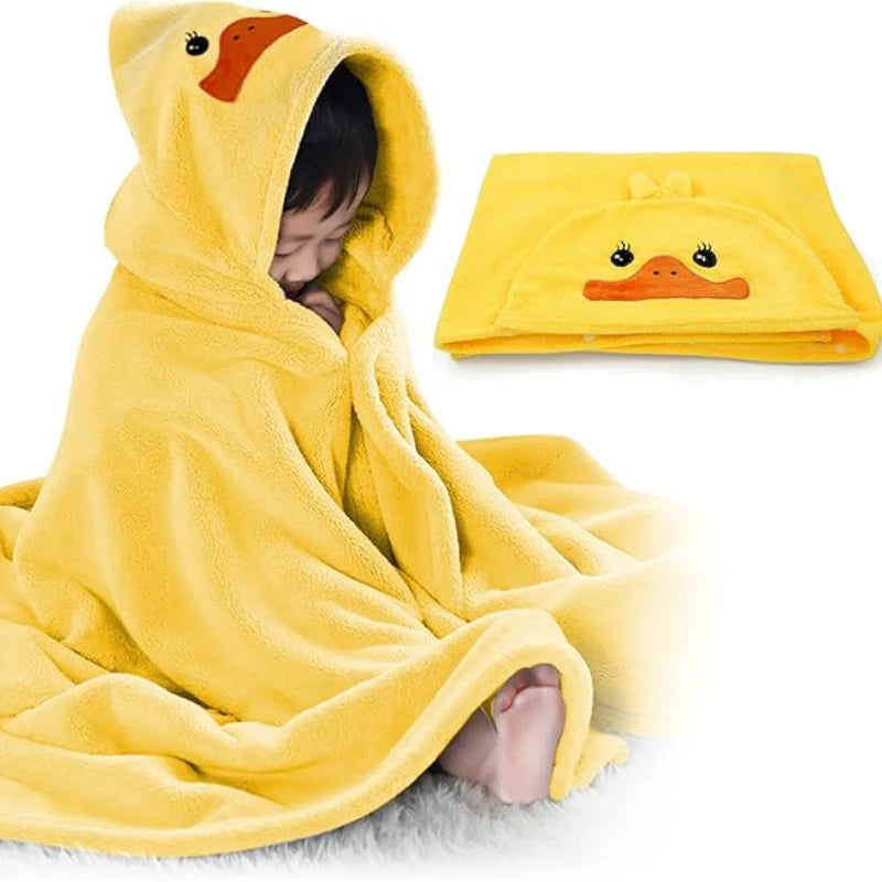 Hooded Bath Towel Soft Plush Baby Bath Towel Absorbent Cartoon Duck Pattern Bathrobe Great Christmas Gift for Infants Toddlers