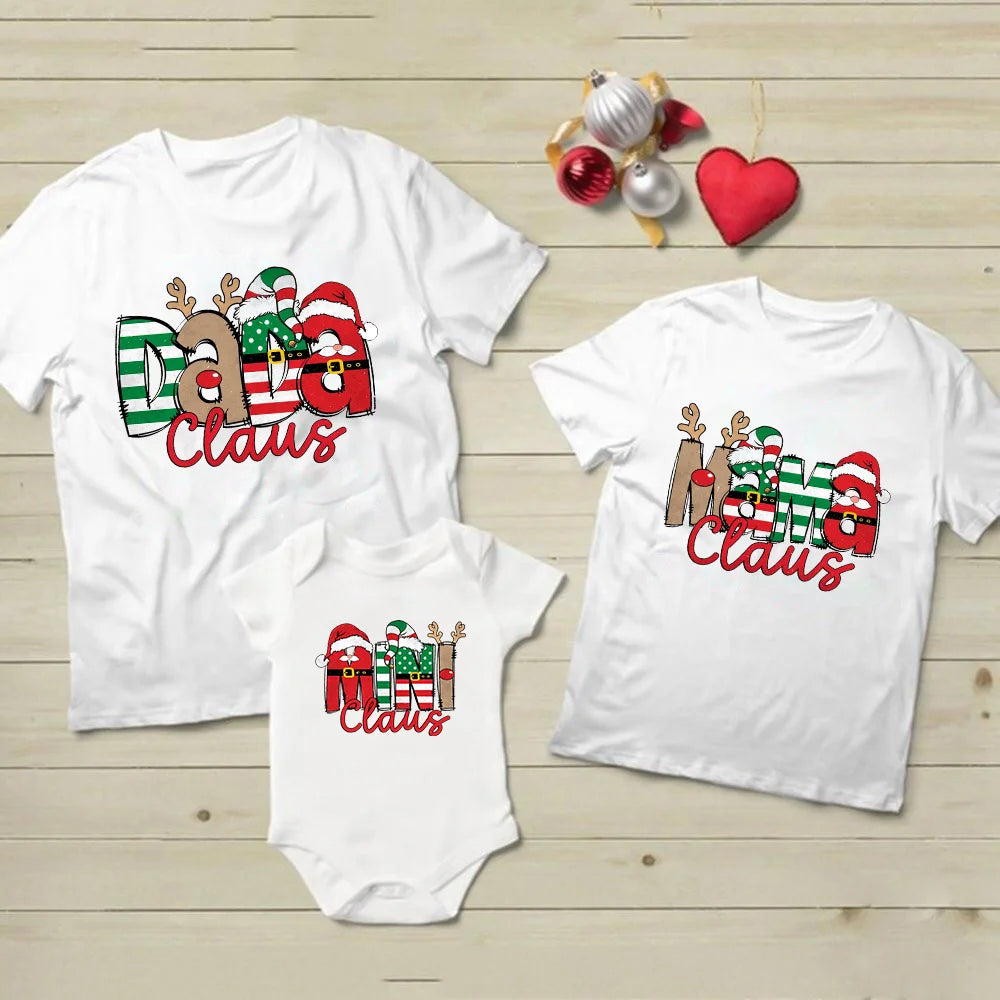 Daddy Mommy Mini Family Clause Christmas Shirts Dad Mom Short Sleeves Shirt Newborn Romper Xmas Party Family Tees Outfit
