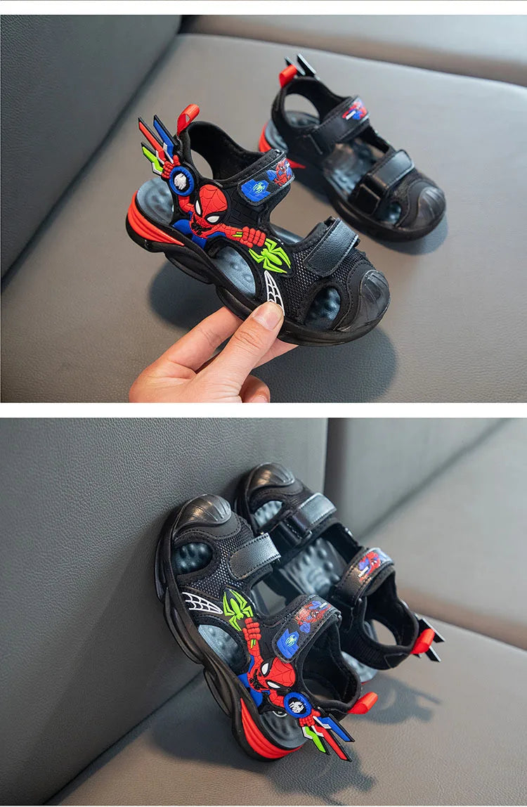 Disney Children's Cartoon Sandals Summer Boys' Beach Sandals Soft Soled Children's Sports Sandals Open Peep Toe Black Shoes