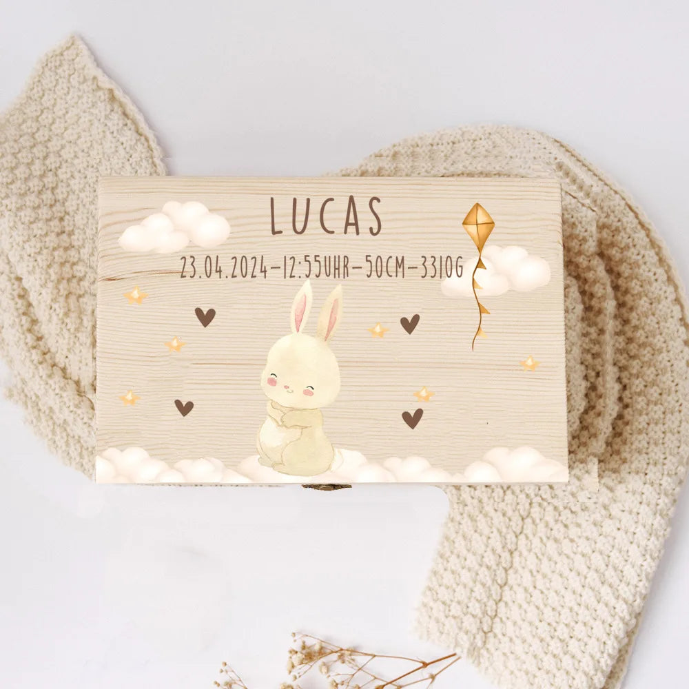 Baby Memory Box Custom Name Memory Boxes Animal Rainbow Print Wood Kid Memories Case Custom Child Birthday Shower Gift