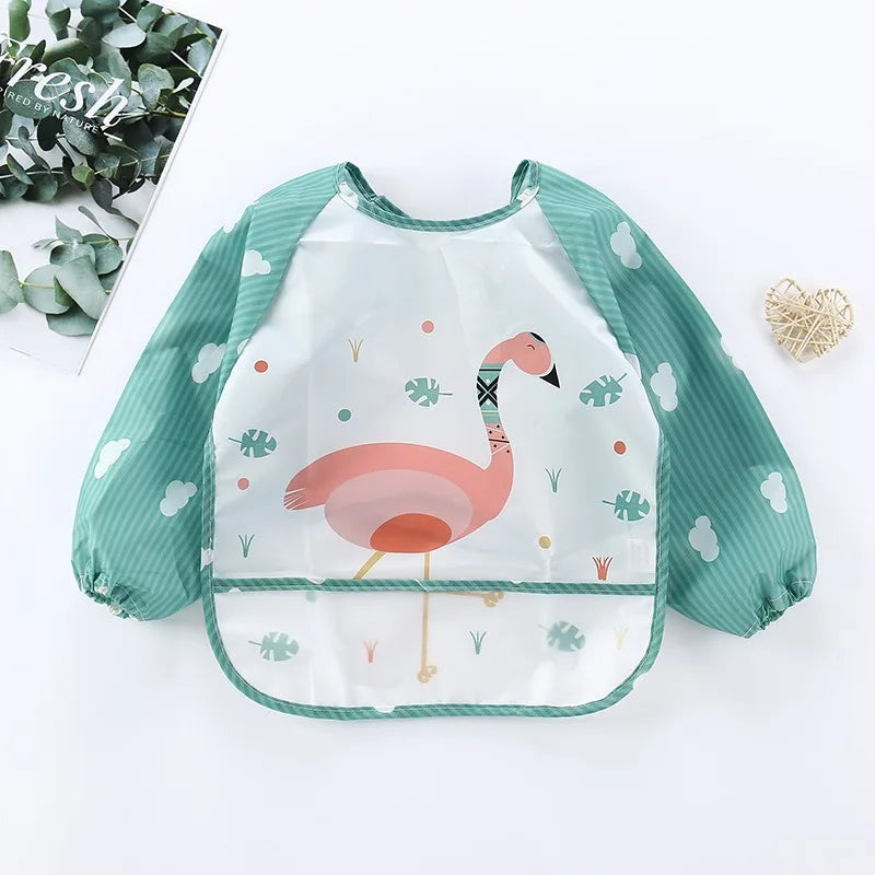 PANGDUBE Waterproof Art Smock Long Sleeve Coverall with Pocket Toddler Painting Apron Baby Feeding Bib for Boys Girls Bib