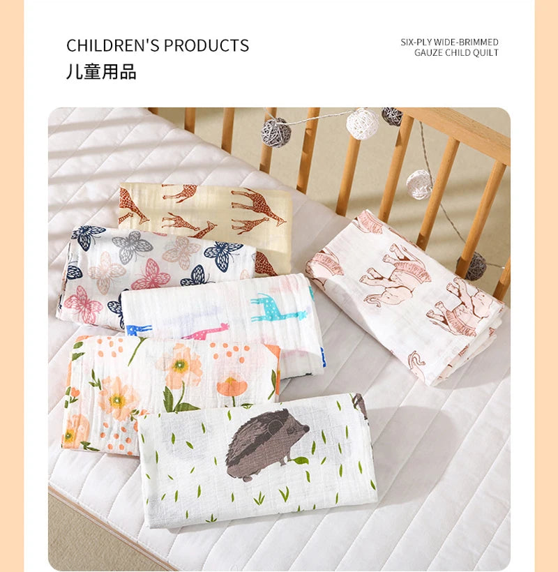 Kids Blankets Animal Pattern 120*110cm Cotton Gauze Cover Newborn Towel Linen Double Layer Cover Baby Blanket