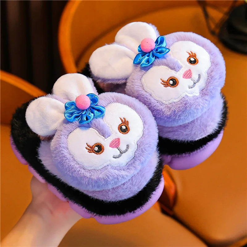 Kids' Slippers House Shoes Cotton Cartoon Winter Shoes For Girls Warm Anti-slip Soft Bottom Pink Coffee Shoes Size 22-37