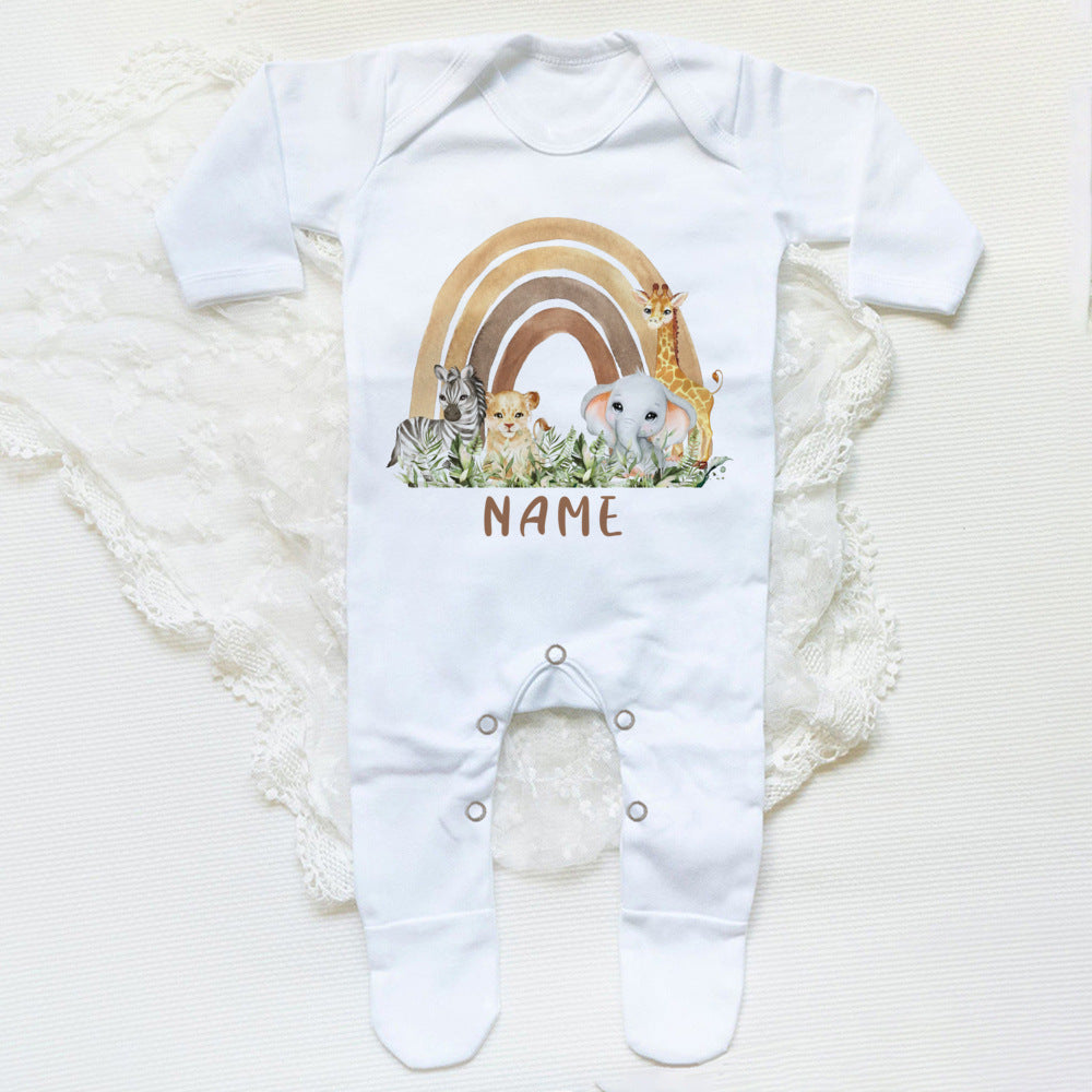 Personalised Forest Animal Rainbow Babygrow Sleepsuit Custom Name Infant Sleepsuit Baby Coming Home Outfit Newbron Shower Gift