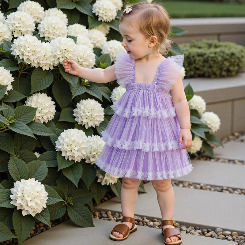 Girls Floral Print Ruffle Sleeve Dress Toddler Kids Summer Princess Dress Casual Fashion Party Dress for Girls