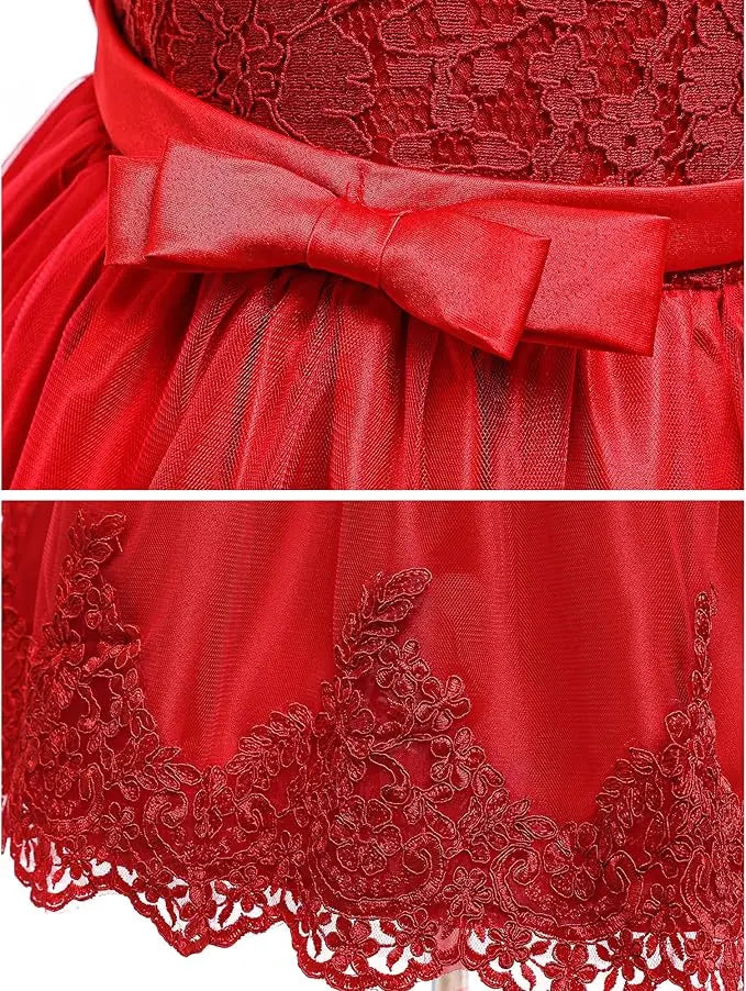 New Year Dress For Girls White Bridesmaid Dresses For Wedding Prom Gown Big Bow Girls Elegant Dresses Red Puffy Christmas Dress