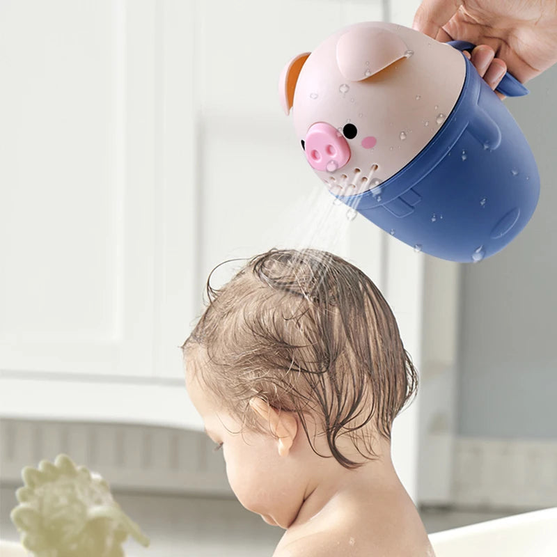 Cute Baby Shampoo Rinse Cup Baby Piggy Cartoon Bath Rinser Pail to Wash Hair and Wash Out Shampoo by Protecting Infant Eyes
