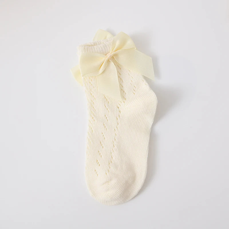 1 Pairs Summer Bow Baby Girls Socks Toddler Long Sock Infant Knee High Cotton Mesh Spanish Style Breathable Socks For 0-8Years