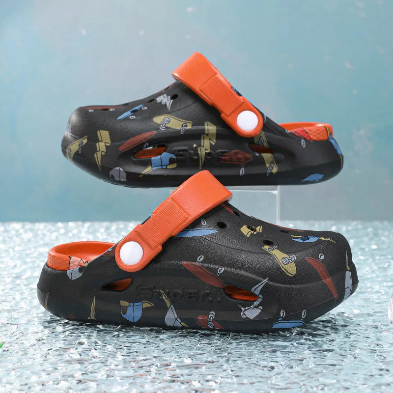 Kids'Sandals PU Leather Summer Beach Shoes Printing For Children Breathable Soft Thick Bottom Khaki Yellow Shoes Size 26-38