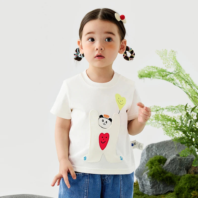 Mini Bala Boys And Girls Kids Short Sleeve T-Shirt 2025 New Spring White Black Baby Pure Cotton Top for Daily Life Casual