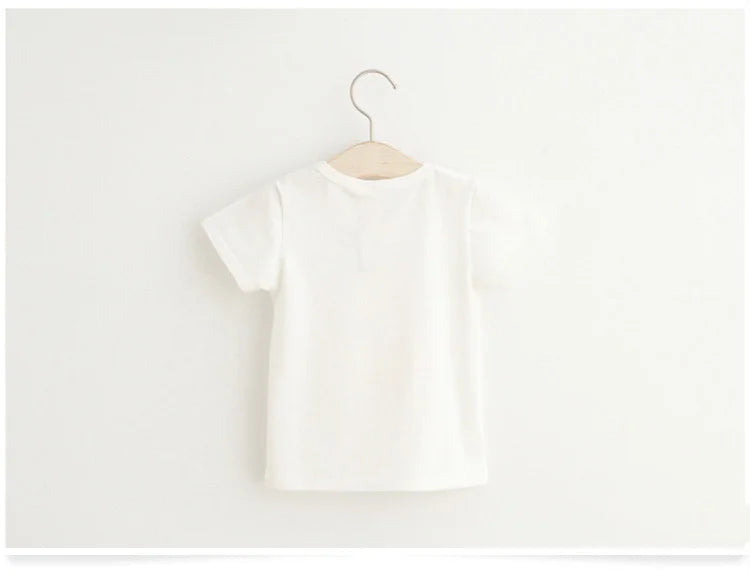 2025 Summer 2 3 4 6 8 10 Years Children Cotton Cartoon Star Bird Cat Rabbit Animal Print Short-Sleeve T-Shirt For Kids Baby Girl