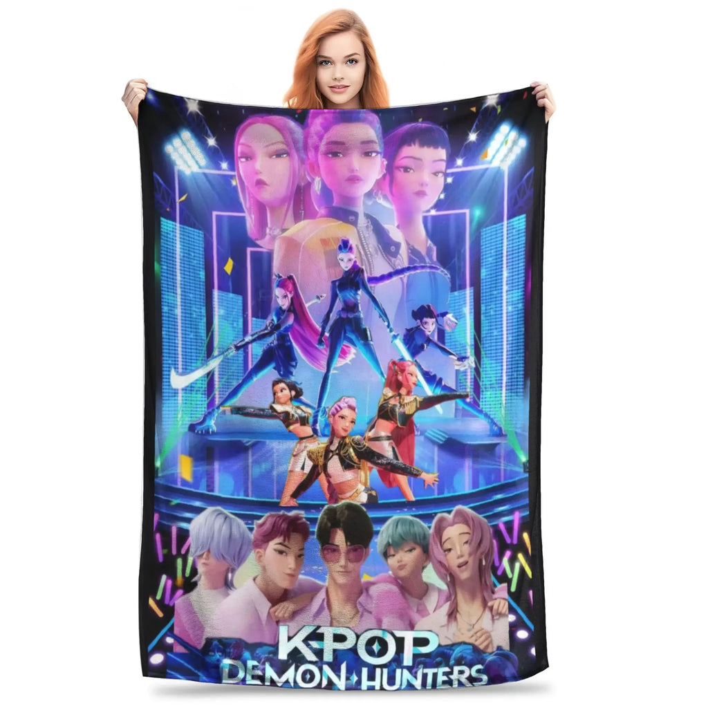 kpop Demon Hunters Huntrix & Saja Boys Blanket  Super Warm Comfortable Plush Throw Blanket Child Home Decor Flannel  Bed Cover