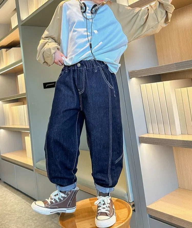 Designer Boys Autumn Winter 2025 New Casual Stretchable Denim Jeans Long Pants Boys' Fashionable Trousers