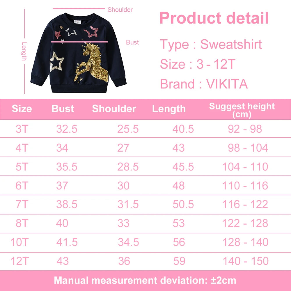 Toddlers Girls Cotton Sweatshirt with Golden Sequined Unicorn Sparkly Star Appliqued Outfits Kids Daily Street Cool Casual Wear