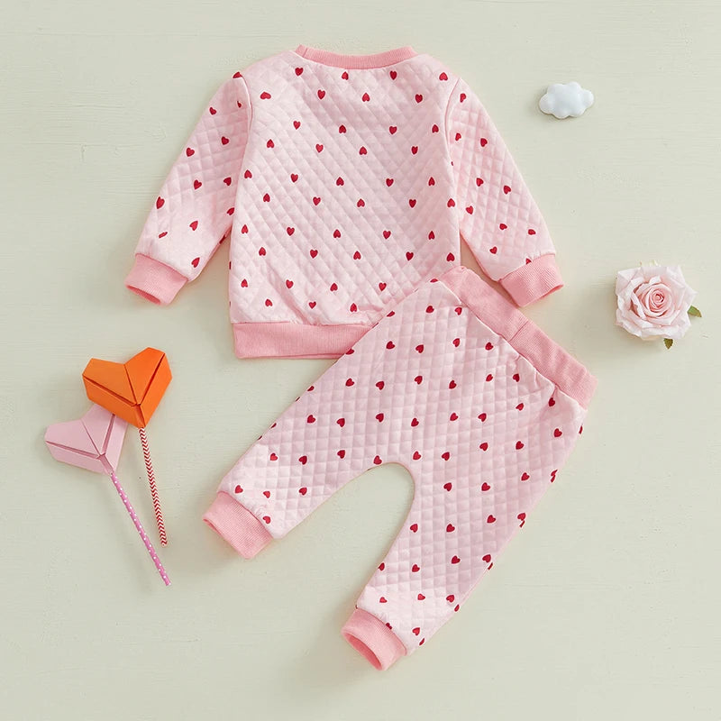 Toddler Girls Valentine s Day Outfits Heart Print Long Sleeve Sweatshirt and Elastic Pants Set Baby 2 Piece Clothes