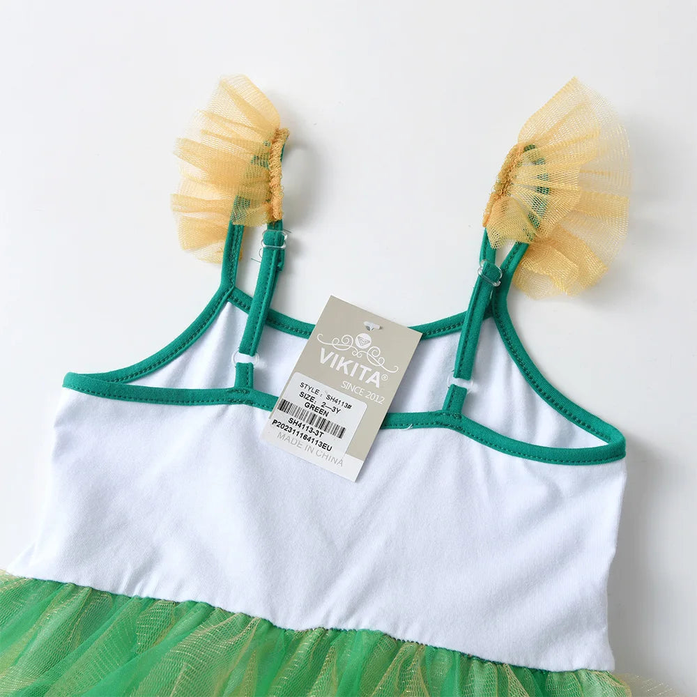 VIKITA Grünes, unregelmäßiges Tüllkleid für Kleinkinder und Mädchen mit Spaghettiträgern, Einhorn- und Prinzessinnen-Tutu-Kleid für Feste und Partys