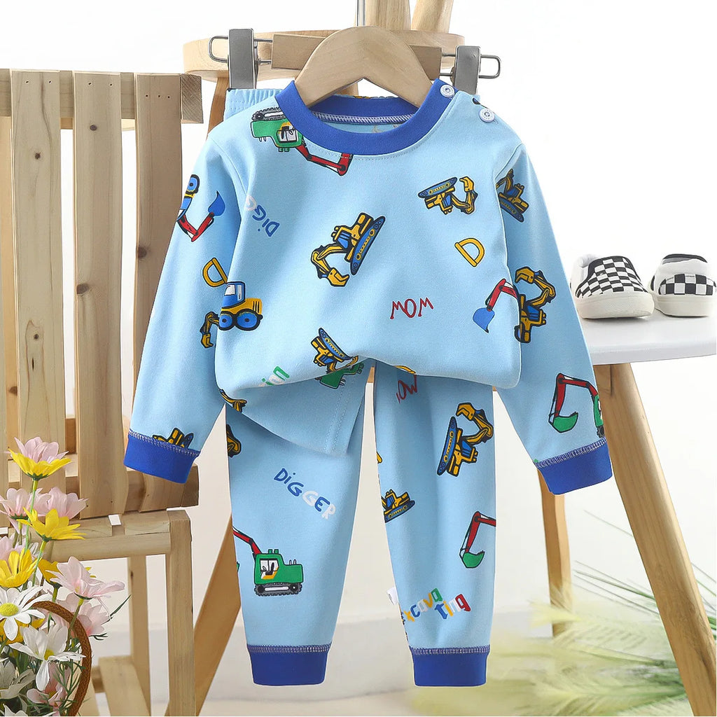 1pcs Children's Underwear Set Kids Soft Cotton Pajamas Boys Girls Baby Spring Autumn Cute Cartoon Long Sleeve Home Sleepwear