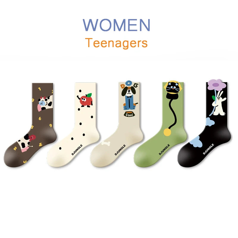 Women Cute Socks New Trends Breathable Casual Novelties Socks for Women Long Cartoon Teenagers Girls Crew Socks Breathable