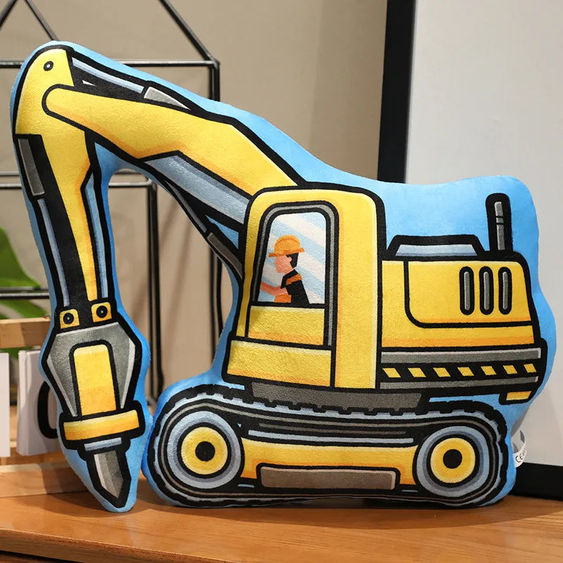 Stuffed Transporter Plush Pillow Soft Printing Multi-functional Bulldozer Forklift Crane Excavator Road Roller Tramcar Men Gift