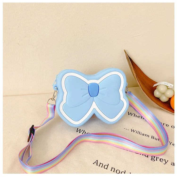 Lovely Bow Children's Silicone Shoulder Bags Cute Butterfly Shape Baby Girls Crossbody Bag Candy Color Kids Small Coin Purse