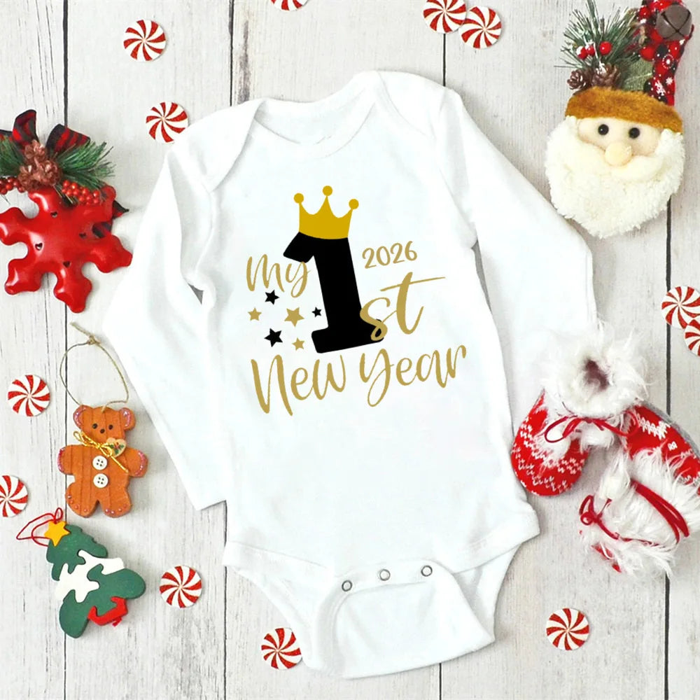 It's My 1st New Year 2026 Baby Rompers Newborn Long Sleeve Infant Jumpsuit First New Year Baby Bodysuit Toddler New Year Ropa