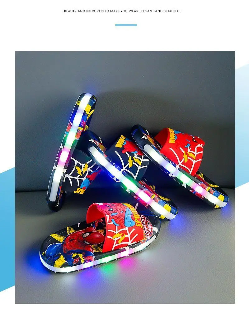 Disney Spider-Man Children's Slippers Non-slip Cartoon Light Soft Soled Slippers For Boys LED Light Luminous Children's Summer S