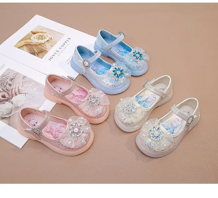 Disney Children's High Heel Princess Elsa Party LED Light Shoes Summer Girls Sandals Baby Girls' Crystal Blue Pink Shoes 23-34