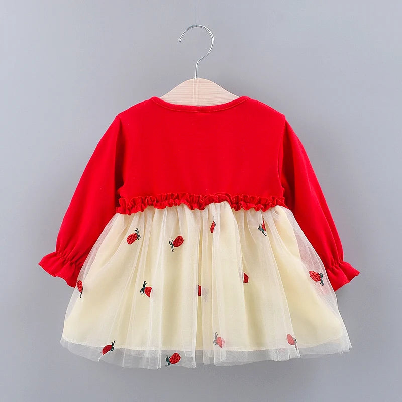 Spring And Autumn New Baby Girl Princess Dress, Pineapple Embroidered Children'S Long Sleeve Clothes (1-3 Years Old)