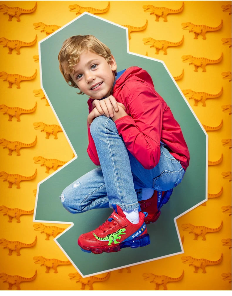 EXDINO T-REX LED 2-9Y Boys Spring Autumn Mesh Tennis Shoes Glowing Children's Kids Flashing Jelly Sole Light Up Casual Sneakers