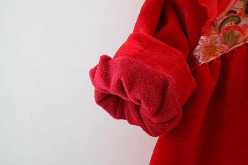 New Winter Embroidered Baby Girl Dress, Retro Style Children'S Clothing For Spring Festival Parties+Red Envelope Bag Giveaway