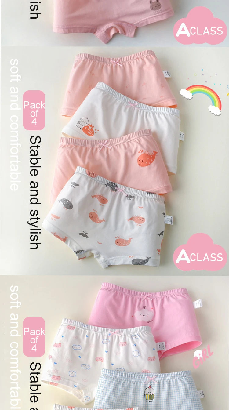 Children's Cotton Women's Underwear All Seasons Middle And Large Kids Triangle 4 Corner Student Shorts Girls Cotton Girls 4PCS