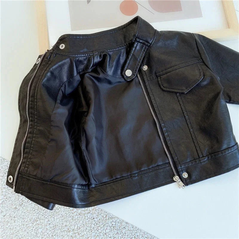 Boys Pu Leather Jackets Spring Autumn Children Handsome Outerwear Kids Zipper Trends Coats Baby Classics Clothes 2-8 Years