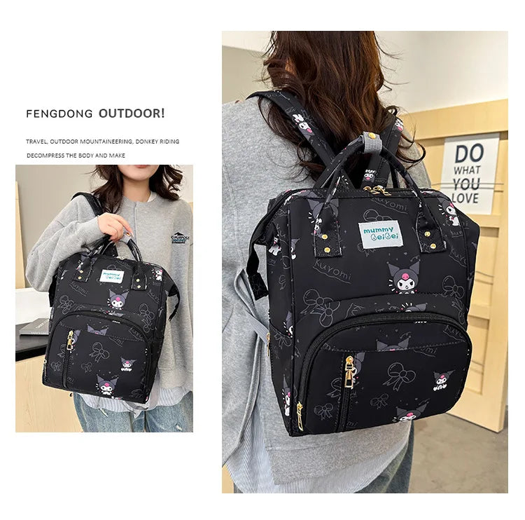 Kuromi New Diaper Bag Backpack Cartoon Cute Baby Diaper Bag Backpack Multifunctional Fashion Lightweight Baby Bag Large Capacity