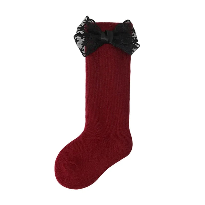 Adorable Baby Girl Knee-High Socks with Lace Bow Detail and Non-Slip Grip - Perfect for Spring and Summer Wear