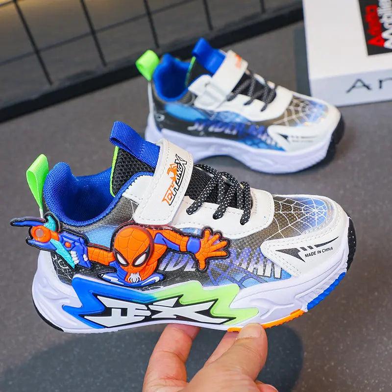 Kids'Casual Shoes Mesh Spider-Man Spring Shoes For Boys Flat Outdoor Basketball Anti-slip Breathable Blue Red Shoes Size 27-38