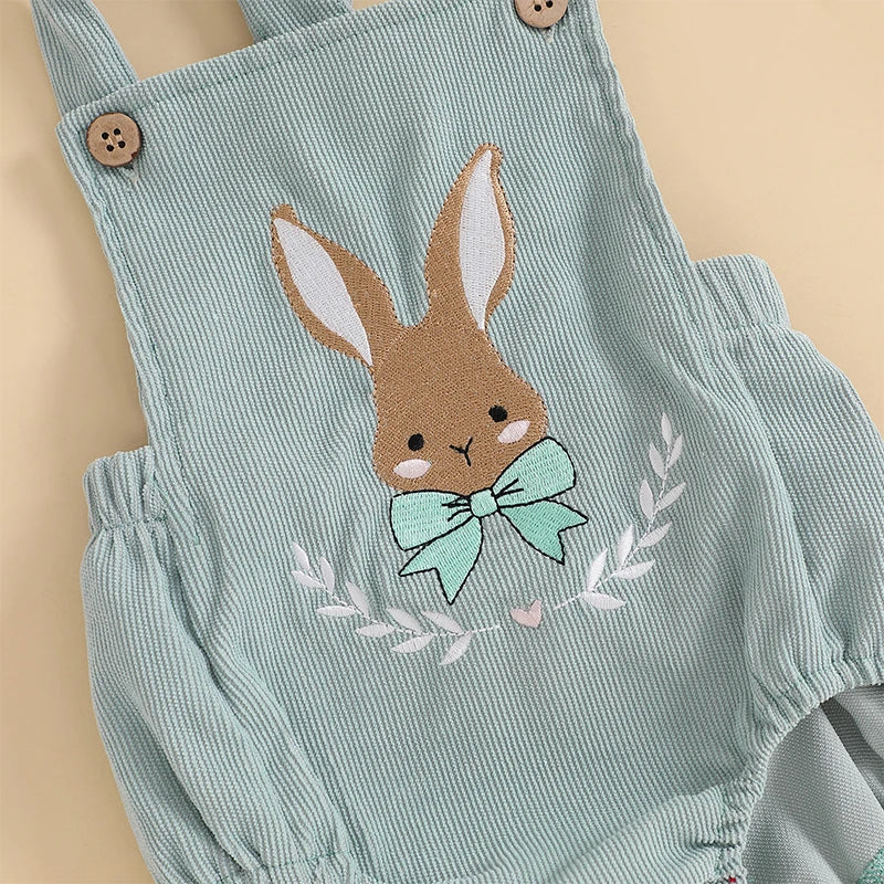 Infant Easter Jumpsuit with Sleeveless Design and Adorable Bunny Embroidery Cute Newborn Overall for Spring Celebrations