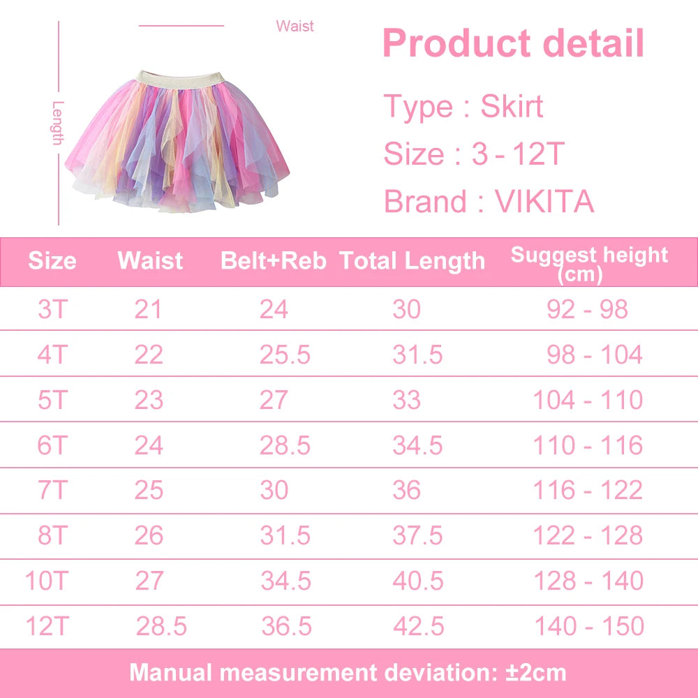 VIKITA Girls Rainbow Ballet Mini Skirt Kids Colorful Party Tutu Toddler Irregular Layered Performance Dance Mesh Skirt Outfit